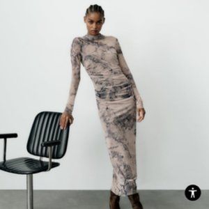 Zara PRINTED TULLE DRESS in color SAND